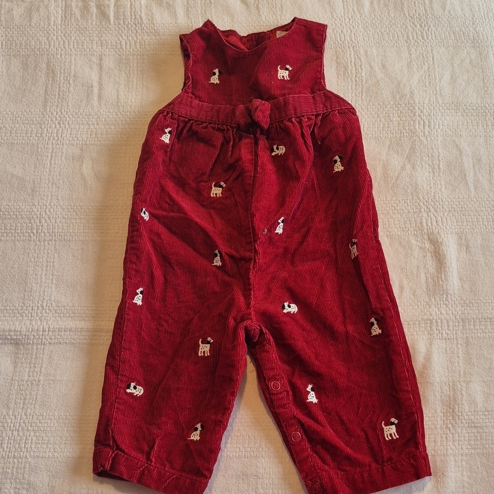 Gymboree girls 3-6 months girls dark red overalls with embroidered dalmations